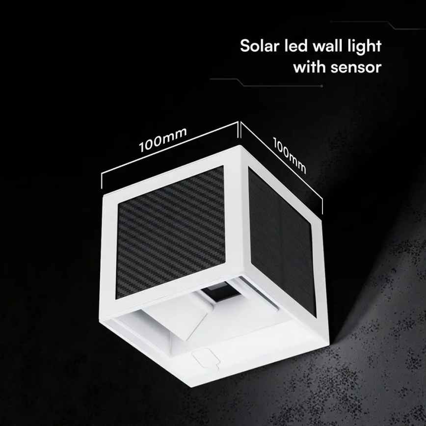 LED Solární nástěnné svítidlo se senzorem LED/9W/3,7V 3000/4000/6000K IP65 2600 mAh bílá