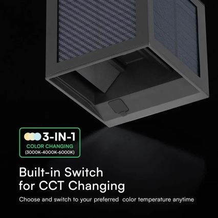 LED Solární nástěnné svítidlo se senzorem LED/9W/3,7V 3000/4000/6000K IP65 2600 mAh černá