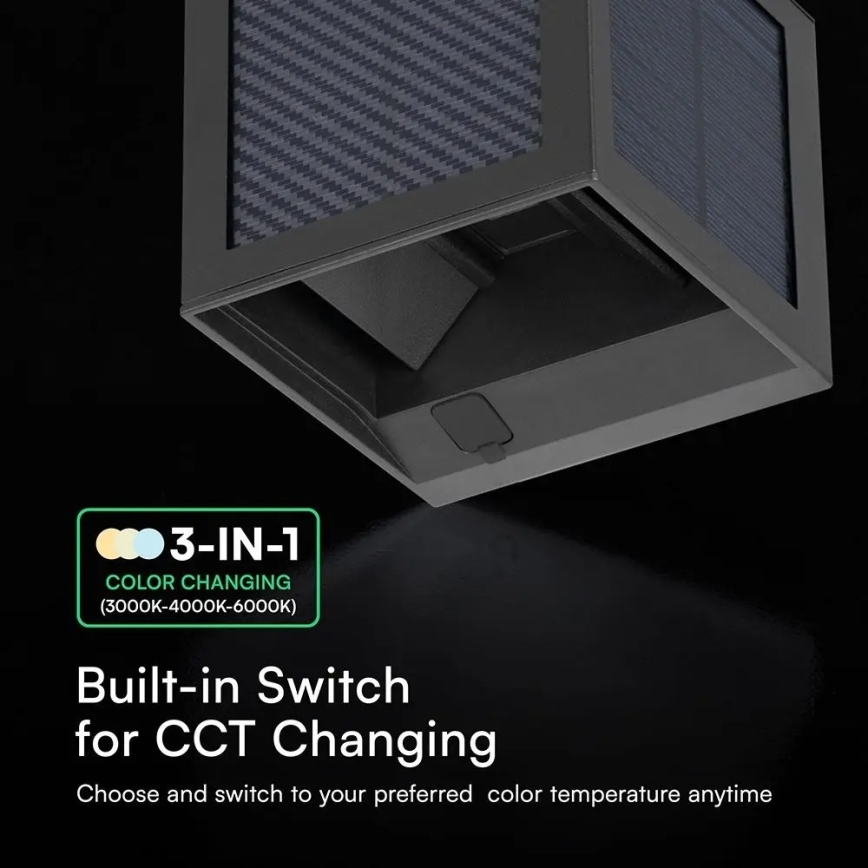 LED Solární nástěnné svítidlo se senzorem LED/9W/3,7V 3000/4000/6000K IP65 2600 mAh černá