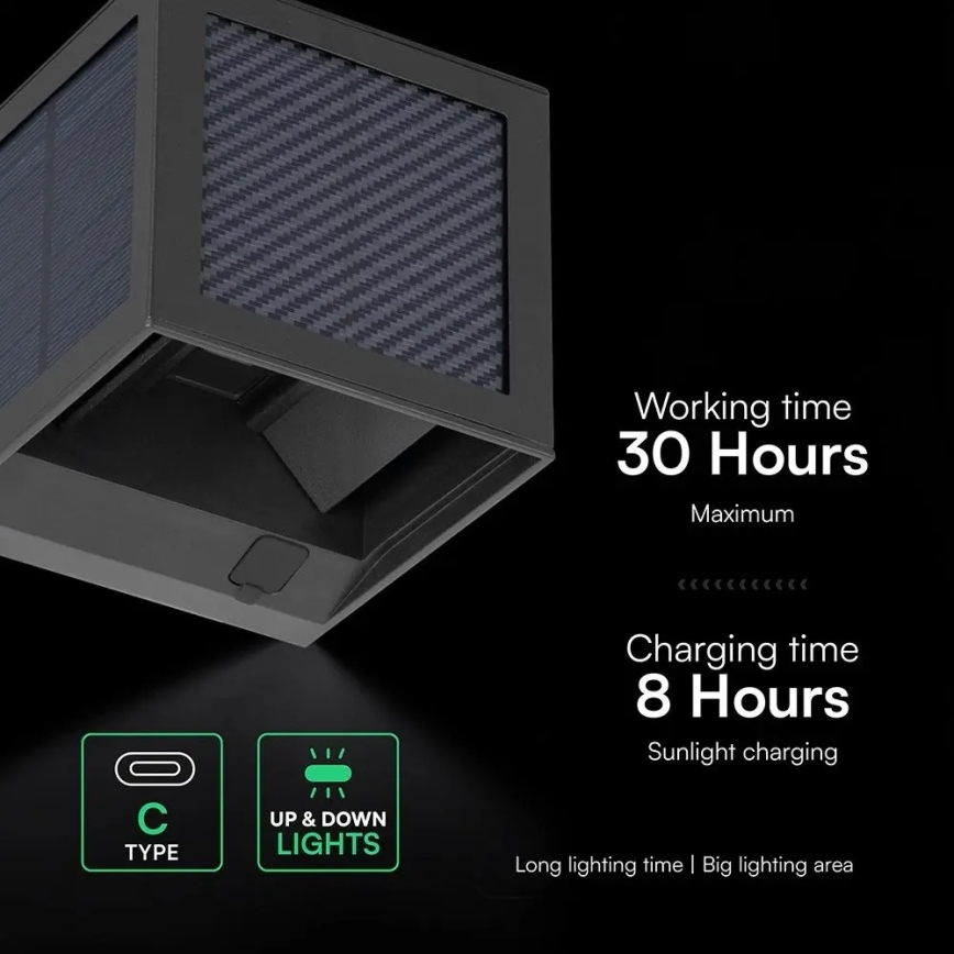 LED Solární nástěnné svítidlo se senzorem LED/9W/3,7V 3000/4000/6000K IP65 2600 mAh černá