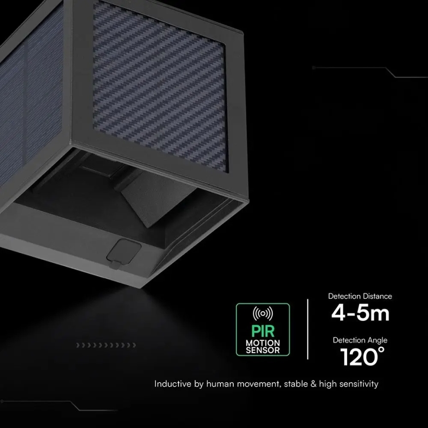 LED Solární nástěnné svítidlo se senzorem LED/9W/3,7V 3000/4000/6000K IP65 2600 mAh černá