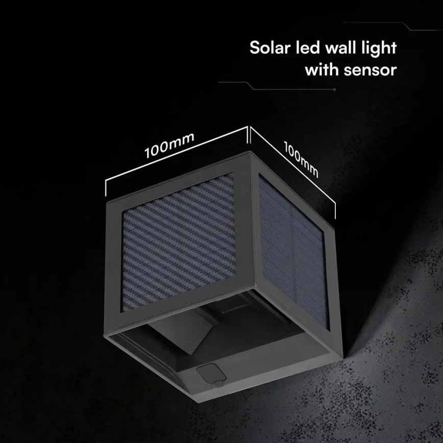 LED Solární nástěnné svítidlo se senzorem LED/9W/3,7V 3000/4000/6000K IP65 2600 mAh černá