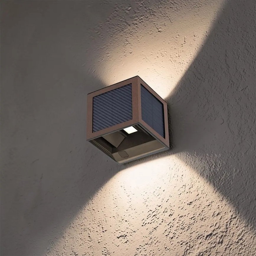 LED Solární nástěnné svítidlo se senzorem LED/9W/3,7V 3000/4000/6000K IP65 2600 mAh hnědá