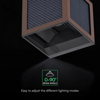 LED Solární nástěnné svítidlo se senzorem LED/9W/3,7V 3000/4000/6000K IP65 2600 mAh hnědá