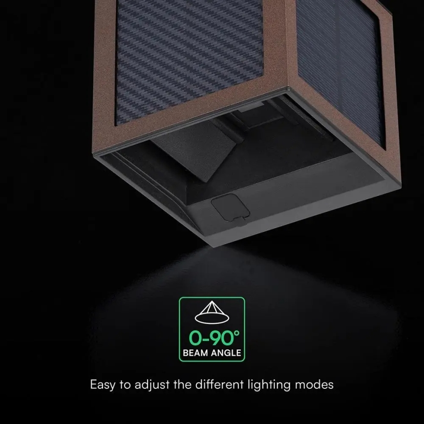 LED Solární nástěnné svítidlo se senzorem LED/9W/3,7V 3000/4000/6000K IP65 2600 mAh hnědá