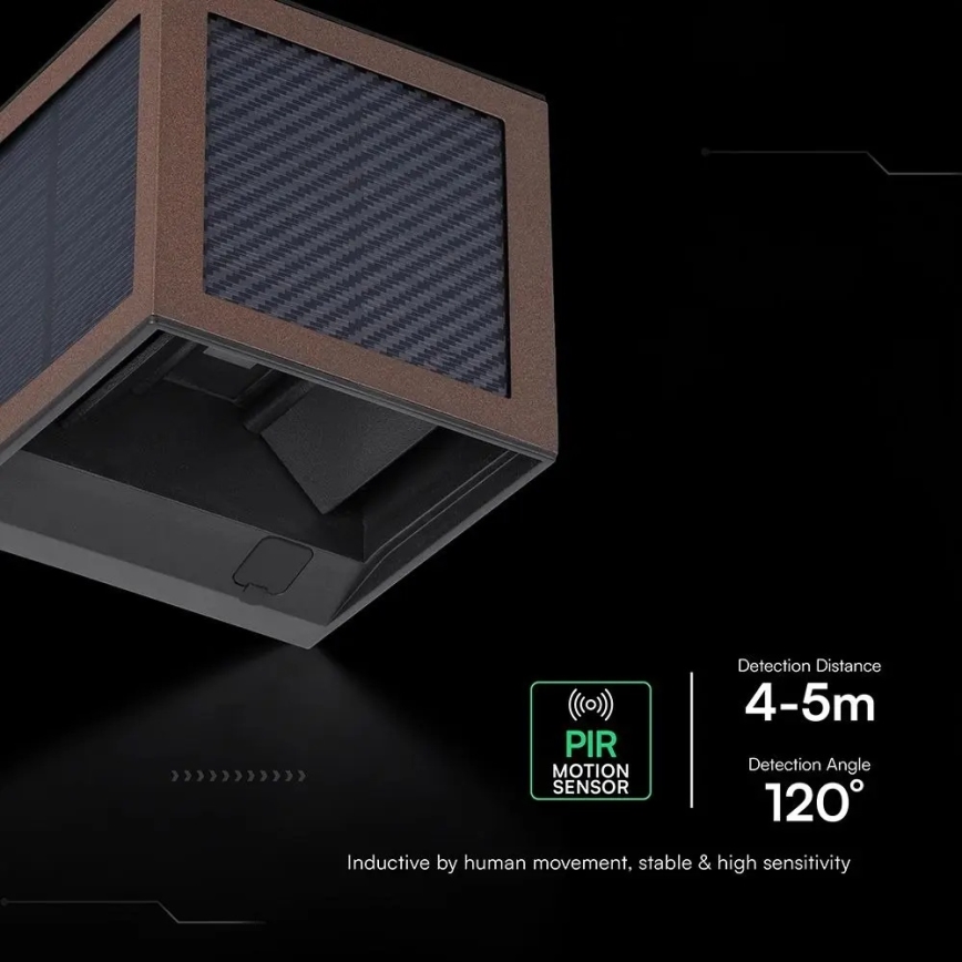 LED Solární nástěnné svítidlo se senzorem LED/9W/3,7V 3000/4000/6000K IP65 2600 mAh hnědá