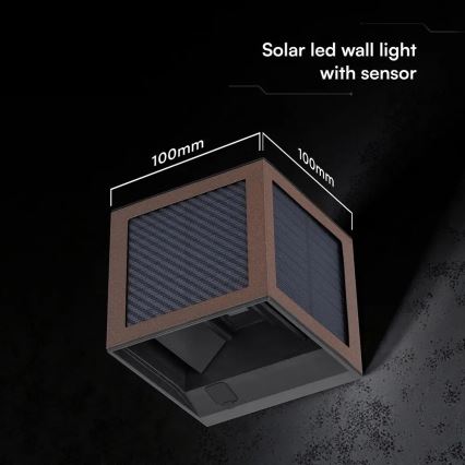 LED Solární nástěnné svítidlo se senzorem LED/9W/3,7V 3000/4000/6000K IP65 2600 mAh hnědá
