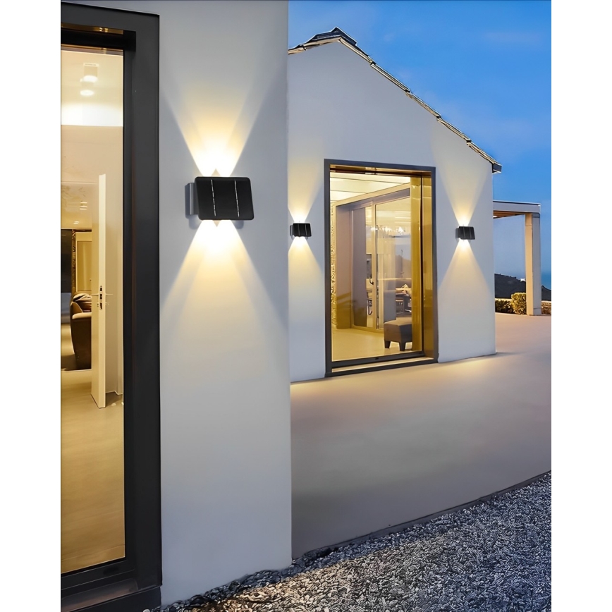 LED Solární nástěnné svítidlo 4xLED/1,5W/3,7V 1500 mAh IP54 černá
