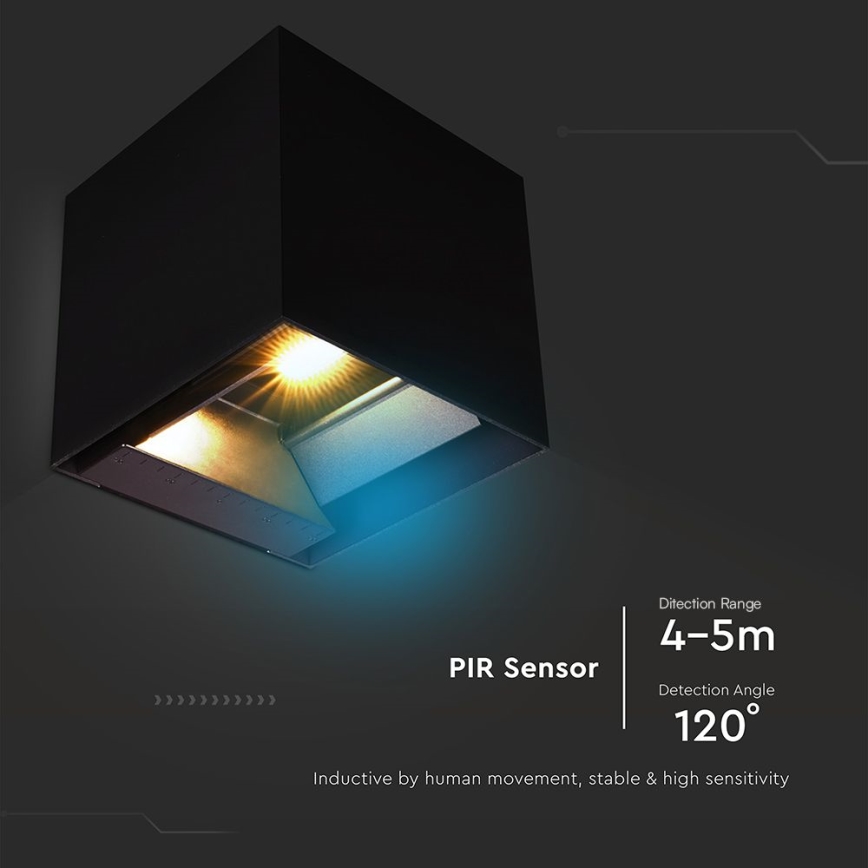 LED Solární nástěnné svítidlo se senzorem LED/9W/3,7V 3000/4000/5000K 2600 mAh IP65 černá