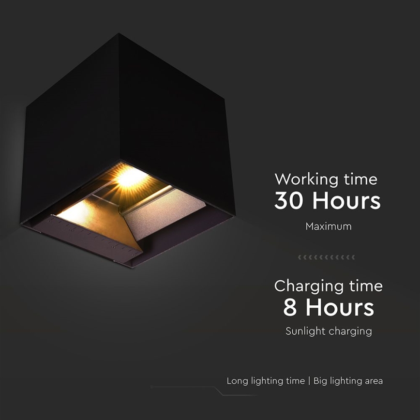 LED Solární nástěnné svítidlo se senzorem LED/9W/3,7V 3000/4000/5000K 2600 mAh IP65 černá