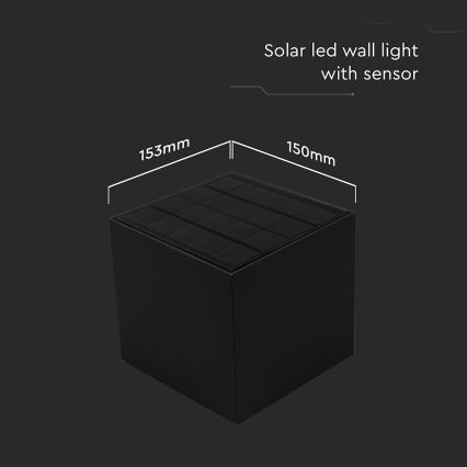 LED Solární nástěnné svítidlo se senzorem LED/9W/3,7V 3000/4000/5000K 2600 mAh IP65 černá