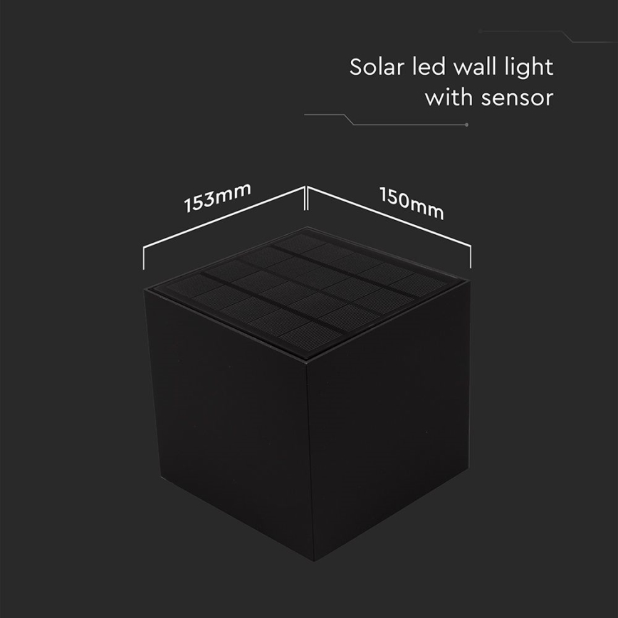 LED Solární nástěnné svítidlo se senzorem LED/9W/3,7V 3000/4000/5000K 2600 mAh IP65 černá
