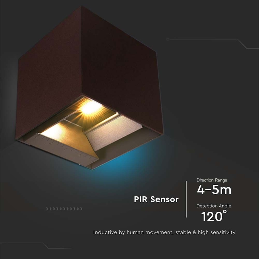 LED Solární nástěnné svítidlo se senzorem LED/9W/3,7V 3000/4000/5000K 2600 mAh IP65 hnědá