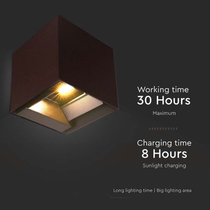 LED Solární nástěnné svítidlo se senzorem LED/9W/3,7V 3000/4000/5000K 2600 mAh IP65 hnědá