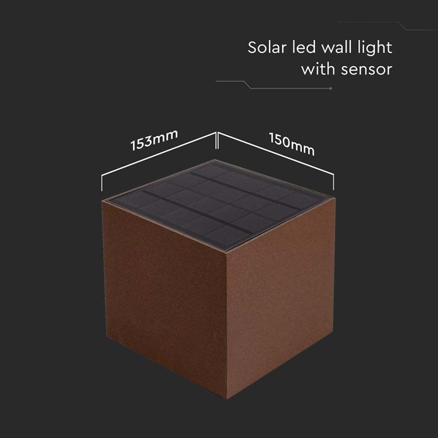 LED Solární nástěnné svítidlo se senzorem LED/9W/3,7V 3000/4000/5000K 2600 mAh IP65 hnědá