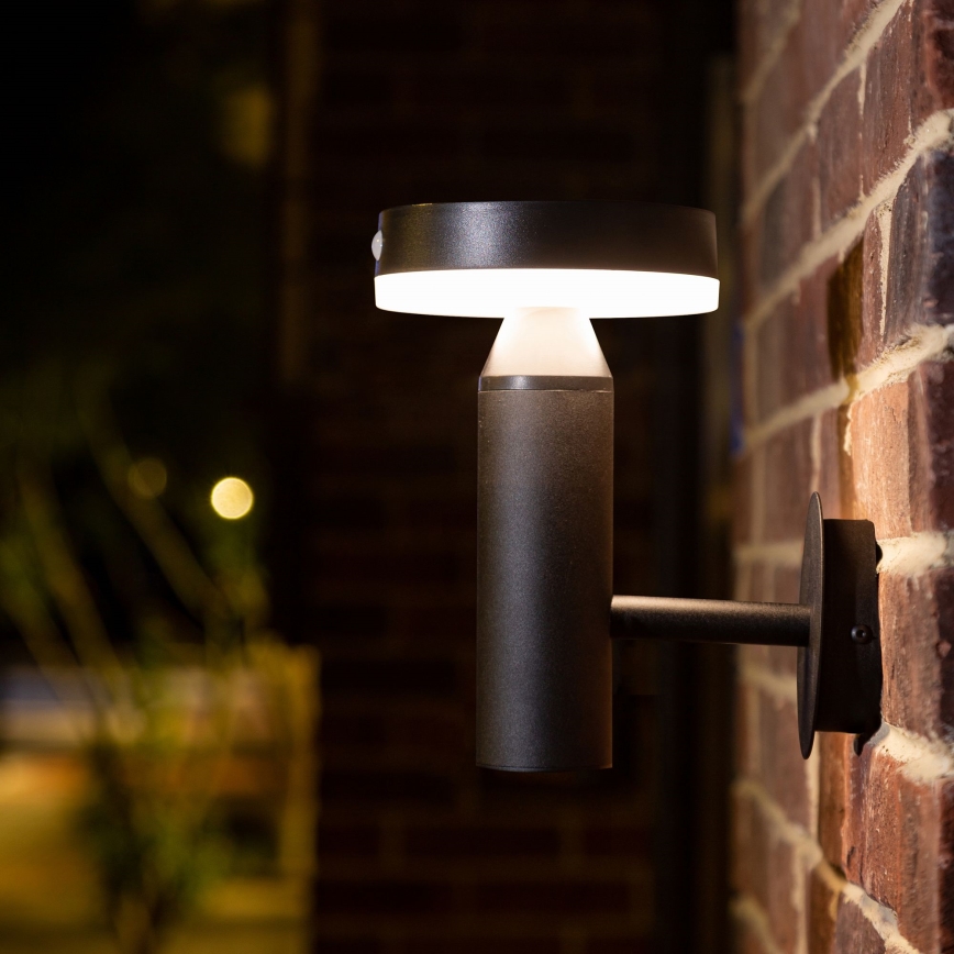 LED Solární nástěnné svítidlo se senzorem GWINEA LED/4,5W/3,7V 2000 mAh IP44 černá