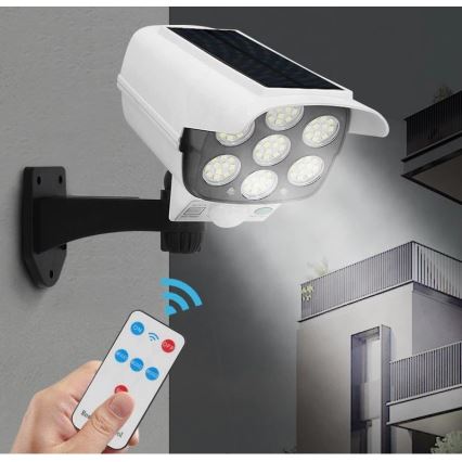 LED Solární maketa bezpečnostní kamery se senzorem KAMERA LED/1W/3,7V 1200 mAh IP44 + dálkové ovládání
