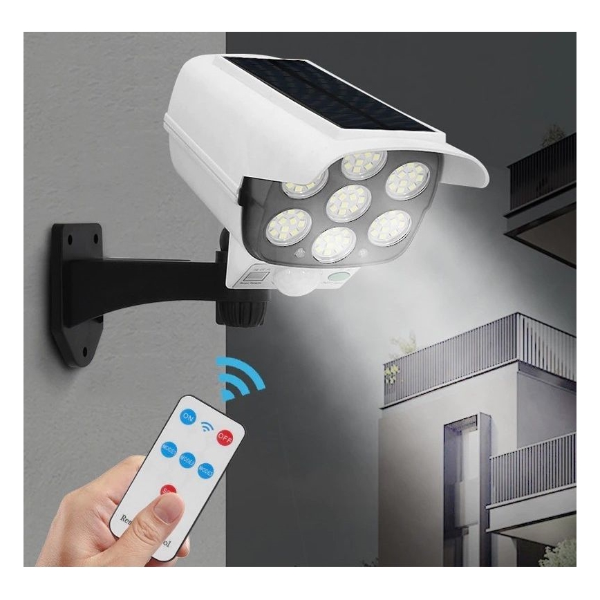 LED Solární maketa bezpečnostní kamery se senzorem KAMERA LED/1W/3,7V 1200 mAh IP44 + dálkové ovládání