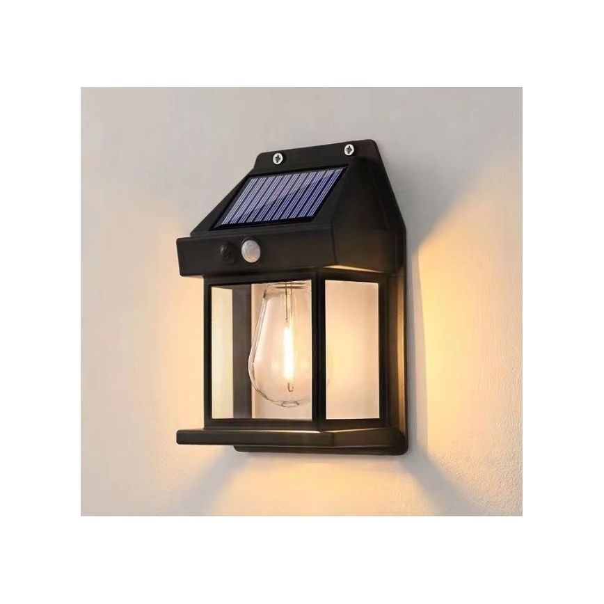 LED Solární nástěnné svítidlo se senzorem LANTER LED/1W/3,7V 1200 mAh IP44 černá