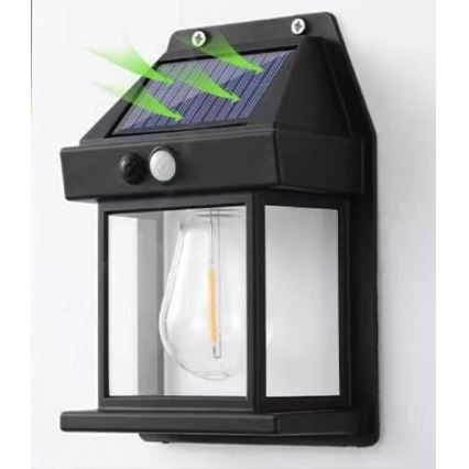 LED Solární nástěnné svítidlo se senzorem LANTER LED/1W/3,7V 1200 mAh IP44 černá