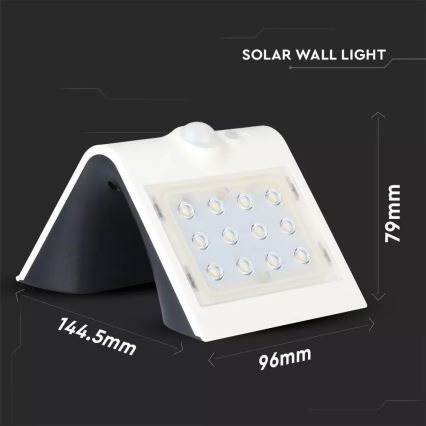 LED Solární nástěnné svítidlo se senzorem LED/1.5W/3,7V IP65 bílá