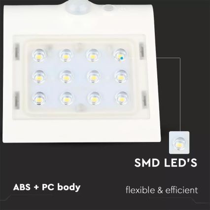 LED Solární nástěnné svítidlo se senzorem LED/1.5W/3,7V IP65 bílá