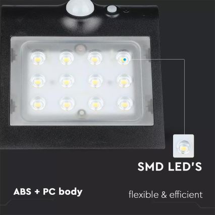 LED Solární nástěnné svítidlo se senzorem LED/1.5W/3,7V IP65 1200 mAh