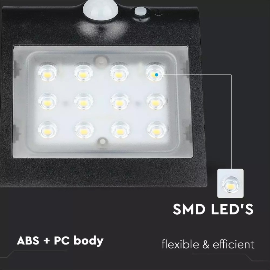 LED Solární nástěnné svítidlo se senzorem LED/1.5W/3,7V IP65 1200 mAh