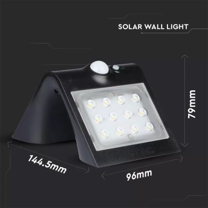 LED Solární nástěnné svítidlo se senzorem LED/1.5W/3,7V IP65 černá