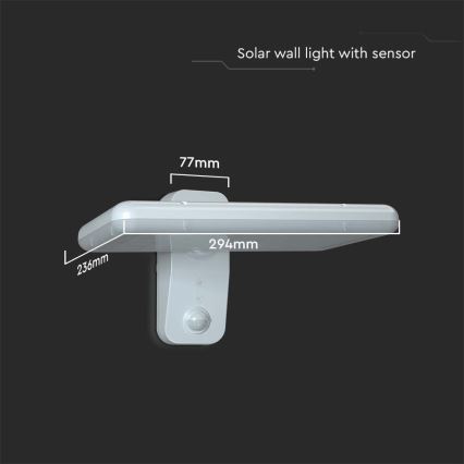 LED Solární nástěnné svítidlo se senzorem LED/15W/3,2V 4000K/6000K IP65 bílá