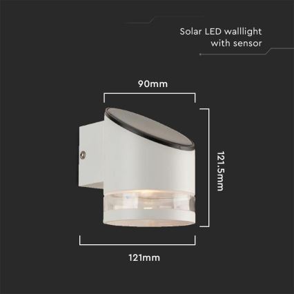 LED Solární nástěnné svítidlo se senzorem LED/1W/3,7V IP54 3000K bílá