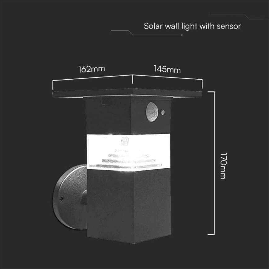 LED Solární nástěnné svítidlo se senzorem LED/2,5W/3,7V IP54 3000K 2200 mAh