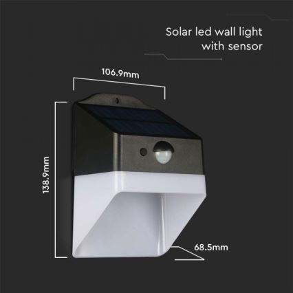 LED Solární nástěnné svítidlo se senzorem LED/2W/3,7V 4000K IP65