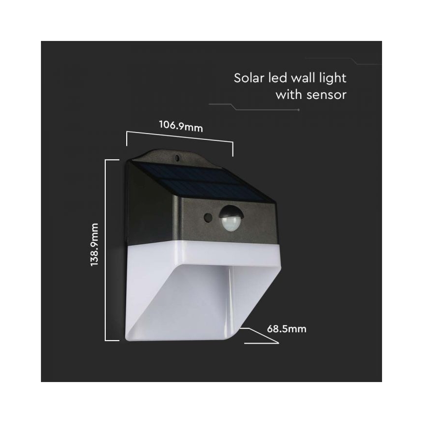 LED Solární nástěnné svítidlo se senzorem LED/2W/3,7V 4000K IP65