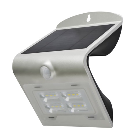LED Solární nástěnné svítidlo se senzorem LED/2W IP65 stříbrné