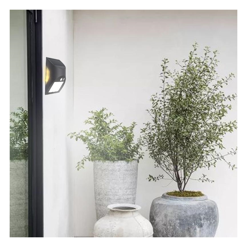 LED Solární nástěnné svítidlo se senzorem LED/3W/3,7V 3000/4000K 1200 mAh IP54 antracit