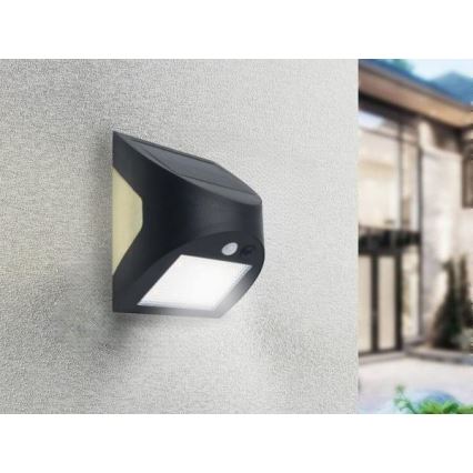 LED Solární nástěnné svítidlo se senzorem LED/3W/3,7V 3000/4000K 1200 mAh IP54 černá