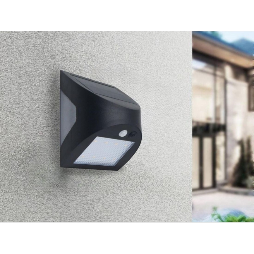 LED Solární nástěnné svítidlo se senzorem LED/3W/3,7V 3000/4000K 1200 mAh IP54 černá