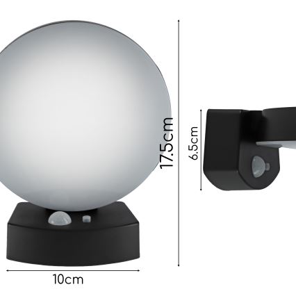 LED Stmívatelné solární nástěnné svítidlo se senzorem LED/3W/3,7V 1800 mAh IP54 černá