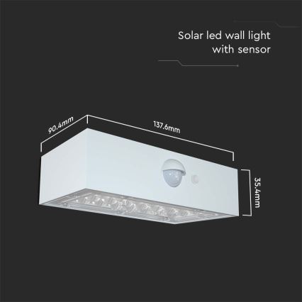 LED Solární nástěnné svítidlo se senzorem LED/3W/3,7V 3000K/4000K IP65 bílá