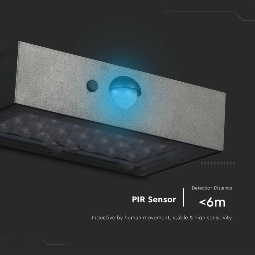 LED Solární nástěnné svítidlo se senzorem LED/3W/3,7V 3000K/4000K IP65 1200 mAh černá