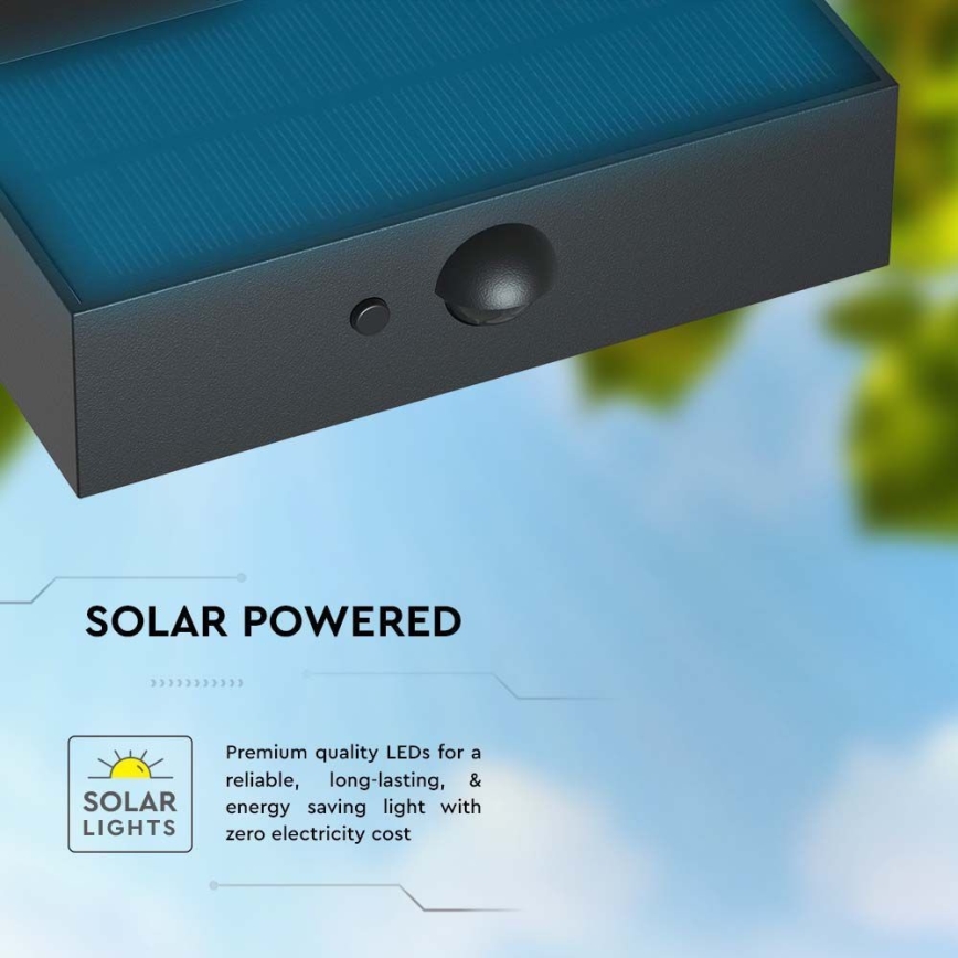LED Solární nástěnné svítidlo se senzorem LED/3W/3,7V 3000K/4000K IP65 1200 mAh černá