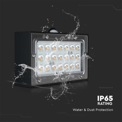 LED Solární nástěnné svítidlo se senzorem LED/3W/3,7V 3000K/4000K IP65 1200 mAh černá