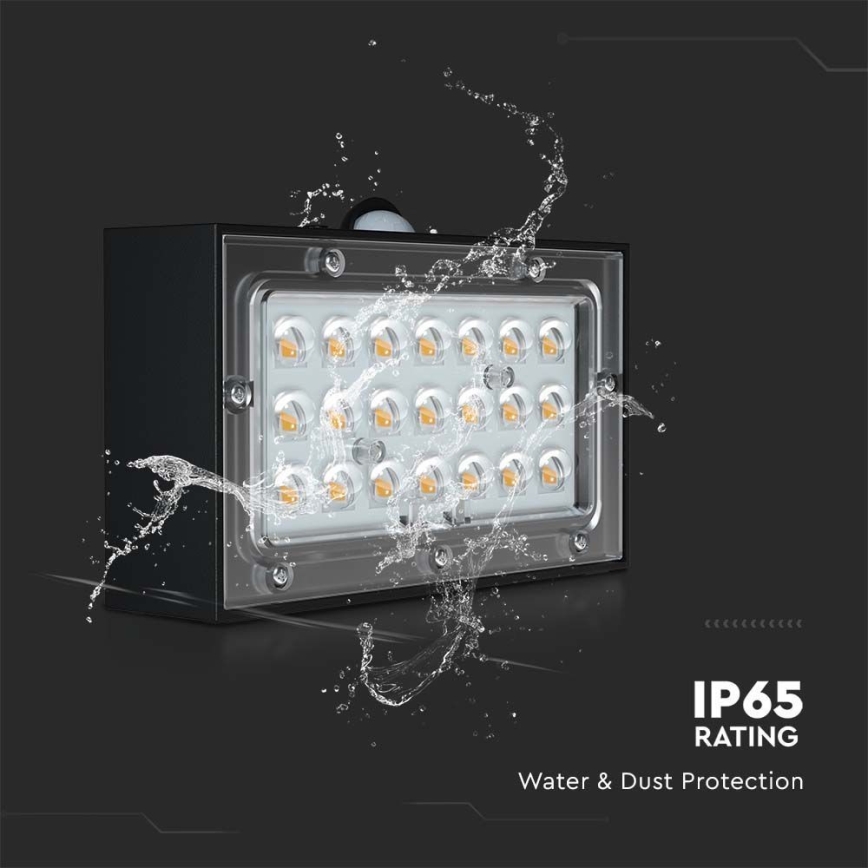 LED Solární nástěnné svítidlo se senzorem LED/3W/3,7V 3000K/4000K IP65 1200 mAh černá