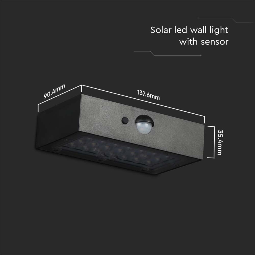 LED Solární nástěnné svítidlo se senzorem LED/3W/3,7V 3000K/4000K IP65 1200 mAh černá