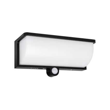 LED Solární nástěnné svítidlo se senzorem pohybu a soumraku LED/3W/3,7V IP54 1500 mAh černá