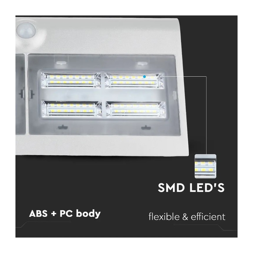 LED Solární nástěnné svítidlo se senzorem LED/7W/3,7V 4000K IP65 bílá
