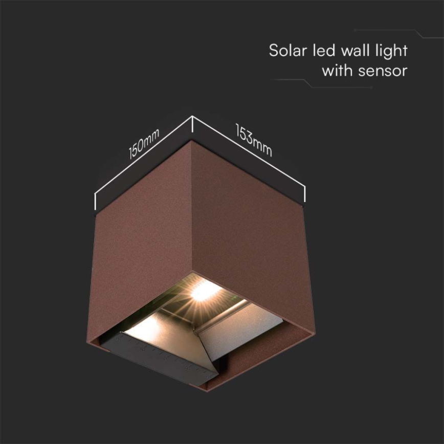 LED Solární nástěnné svítidlo se senzorem LED/9W/3,7V IP65 4000K 2600 mAh hnědá