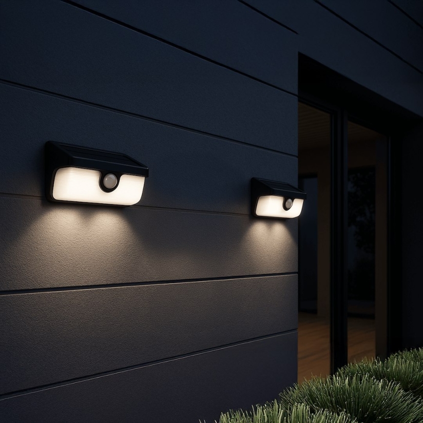 LED Solární nástěnné svítidlo se senzorem LINK LED/5W/3,7V 2000 mAh IP65 černá