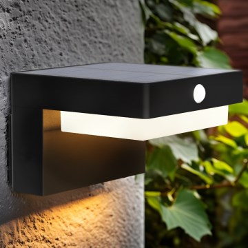 LED Solární nástěnné svítidlo se senzorem pohybu a soumraku PALERMO LED/5W/2000 mAh IP54 černá
